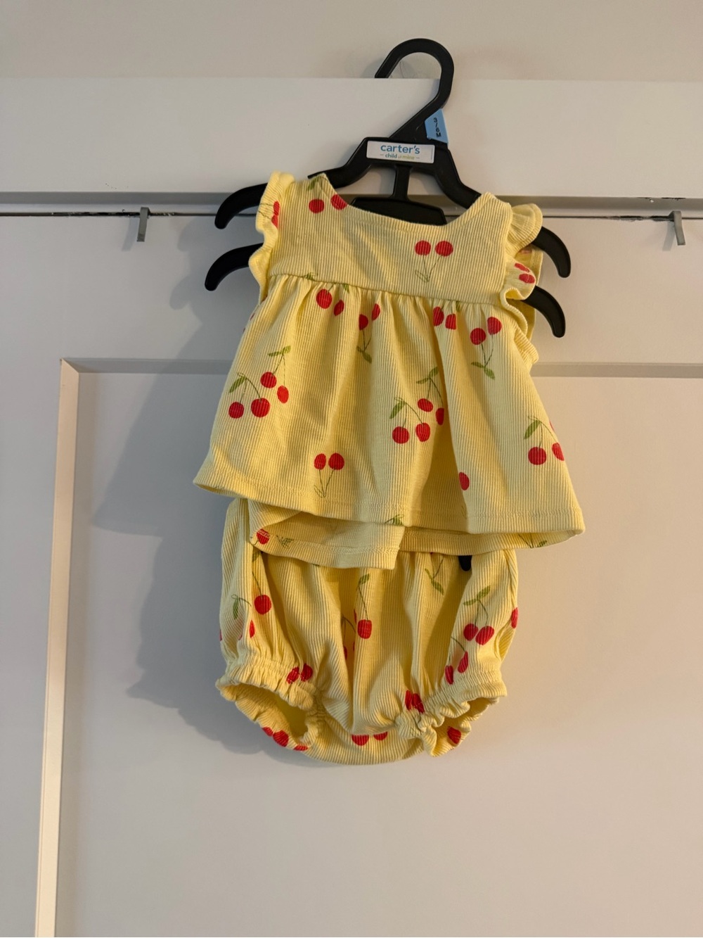 Carter's Yellow Cherry Print Tank Dress with Bloomers with strawberry shoes